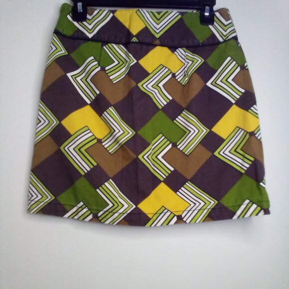 Loft Skirt Women 0P 0 Petite Retro Look 100% Cotton Pattern Brown Green - Picture 11 of 15